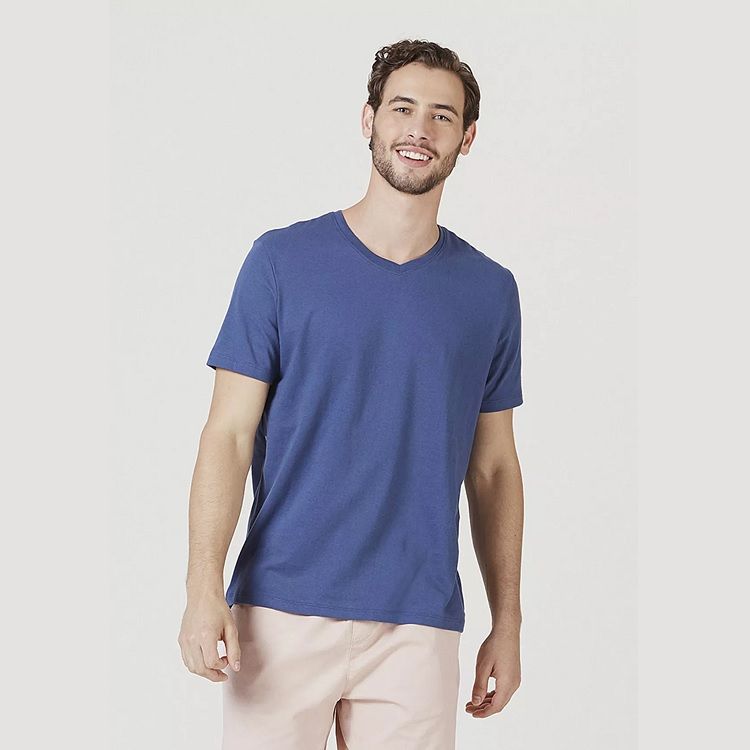 Camiseta Hering Masculina Básica com Decote V World G Azul