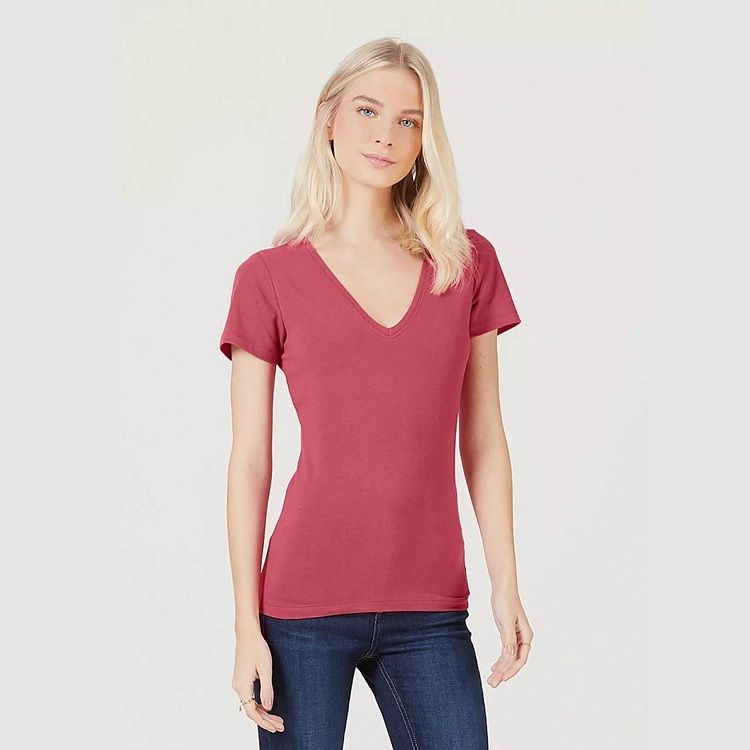 Blusa Hering Feminina Básica Decote V com Elastano G Vermelho