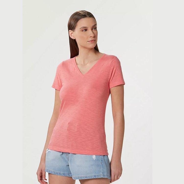 Blusa Hering Feminina Básica Decote V Flamê M Rosa