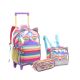 Mochila com Rodas + Lancheira + Estojo Gatinho Rainbow Rosa